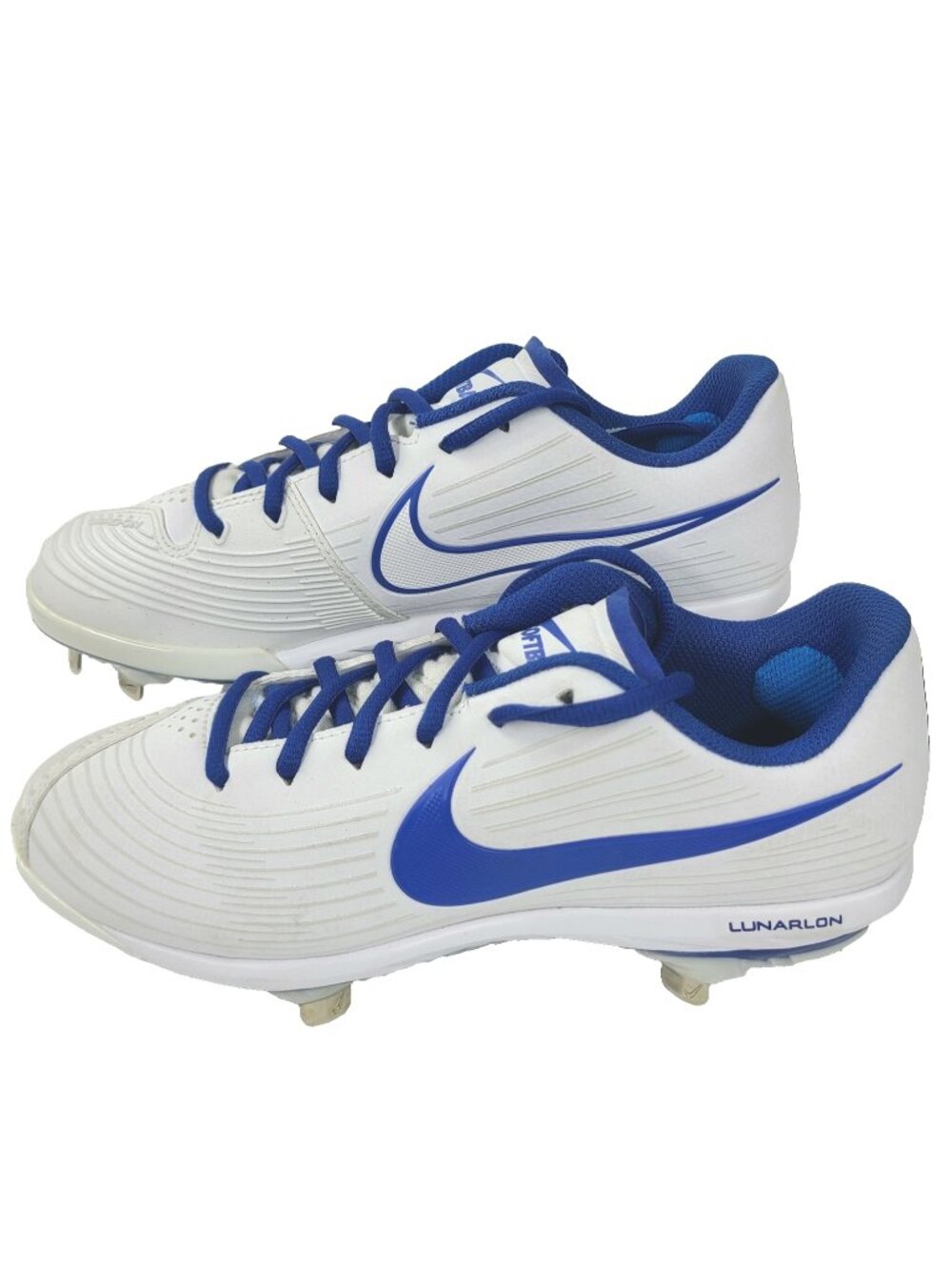 Nike NEW Lunarlon Softball Cleats size 7 Hyperdiamond Pro3 White/Blue Metal